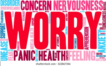 Worry Word Cloud On a White Background. 