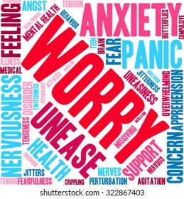 Worry Word Cloud On a White Background. 