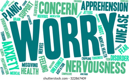 Worry Word Cloud On a White Background. 