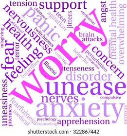 Worry Word Cloud On a White Background. 