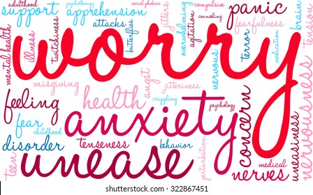 Worry Word Cloud On a White Background. 