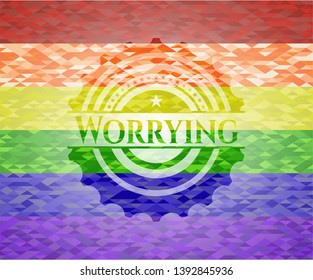 Worrying emblem on mosaic background with the colors of the LGBT flag