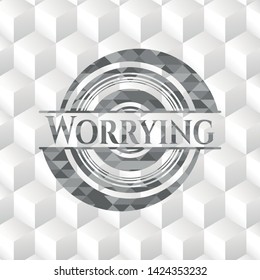 Worrying grey emblem with geometric cube white background