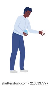 Worrying man semi flat color vector character. Feeling sorry. Posing figure. Full body person on white. Taking compassion simple cartoon style illustration for web graphic design and animation