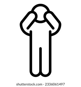 Worrying pose line icon. Man pose with raised hands on face outline style pictogram on white background. Anxious person both hand put on head for mobile concept and web design. Vector graphics