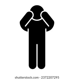 Worrying pose solid icon. Man pose with raised hands on face glyph style pictogram on white background. Anxious person both hand put on head for mobile concept and web design. Vector graphics