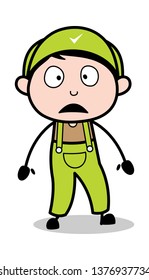 Worrying - Retro Repairman Cartoon Worker Vector Illustration