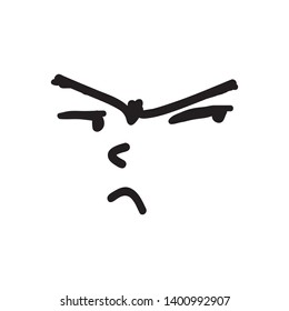 Worrying and serious face, drawing simple cartoon lines, black lines on a white background, vector illustration