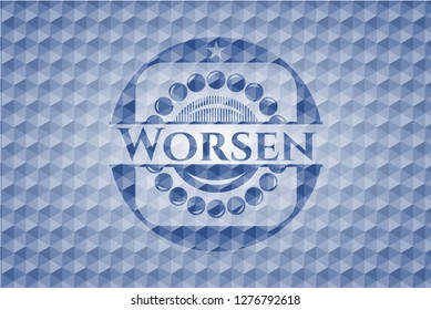Worsen blue emblem with geometric pattern background.
