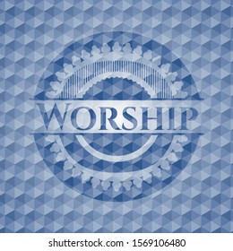 Worship blue hexagon emblem. Vector Illustration. Detailed.