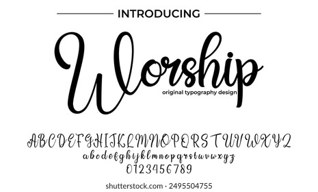 Worship Font Stilvolle Pinsel gemalt eine Großbuchstabe Vektorgrafik Buchstaben, Alphabet, Schriftart