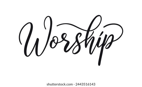 Worship - handwritten calligraphic inscription font on a white background. Vector illustration