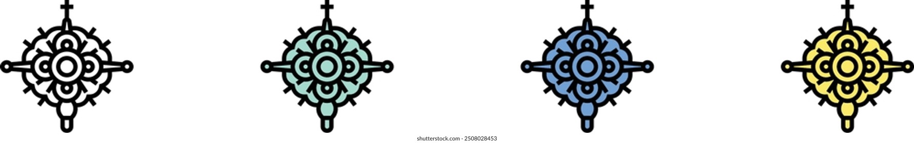 worship icon. Outline, Green, Blue and Yellow Style Design Isolated On White Background