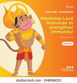 Worship lord Hanuman to strengthen immunity banner design. Vector graphic illustration.