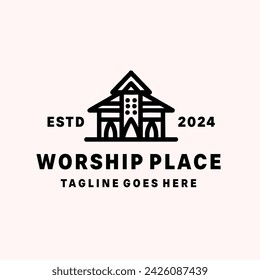 Worship Place Monoline Vector Logo Vintage Graphic Design