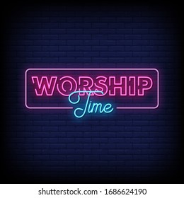 Worship Time Neon Signs Style Text Vector