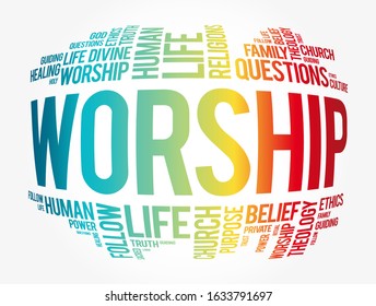 Worship word cloud collage, social concept background