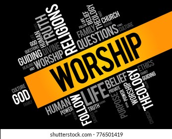 Worship word cloud collage, social concept background