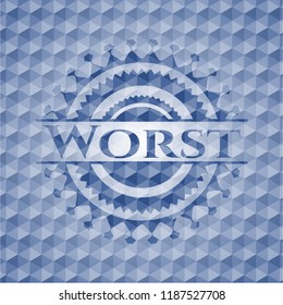 Worst blue emblem with geometric pattern.