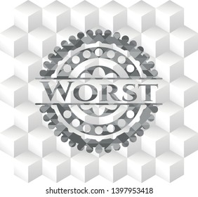 Worst grey badge with geometric cube white background