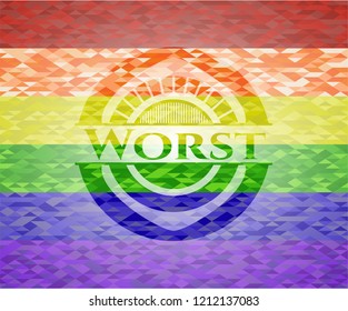 Worst on mosaic background with the colors of the LGBT flag