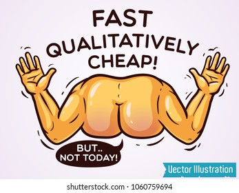 Worst worker sticker print. Reward for worst work, sticker for bad worker. Image of buttocks from which hands grow, sign of unprofessionalism. Badge of honor for poor performance. Vector illustration