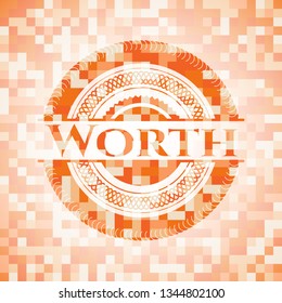 Worth abstract orange mosaic emblem with background