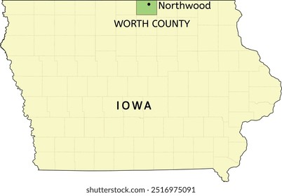 Worth County and city of Northwood location on Iowa state map