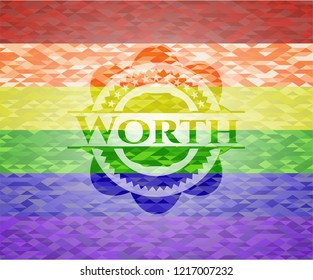 Worth on mosaic background with the colors of the LGBT flag