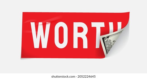 worth red sticker banknote vector illustration