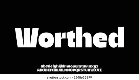 Worthed, futuristic geometric alphabet, minimalist block font with cutout space, bold modern typography, innovative digital font design, monogram, headline, logo. Vector typeset