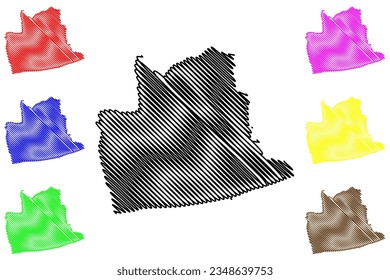 Worthing Non-metropolitan district, Town and borough (United Kingdom of Great Britain and Northern Ireland, ceremonial county West Sussex, England) map vector illustration, scribble sketch map