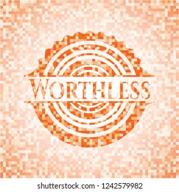 Worthless orange tile background illustration. Square geometric mosaic seamless pattern with emblem inside.
