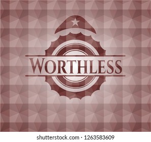 Worthless red polygonal badge. Seamless.