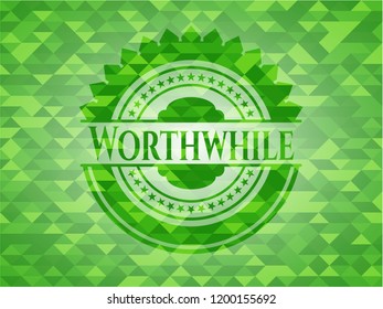 Worthwhile green emblem. Mosaic background