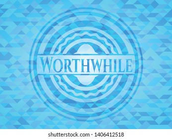 Worthwhile realistic light blue emblem. Mosaic background