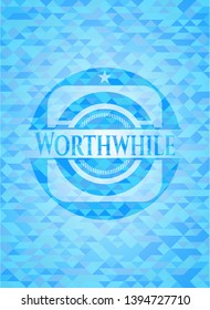 Worthwhile sky blue emblem with mosaic background