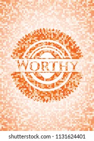 Worthy abstract emblem, orange mosaic background