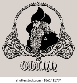 Dios Wotan Odin de sabiduría, poesía y guerra. Ilustración de la mitología nórdica, ilustración vectorial