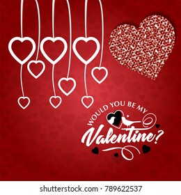 Would you be my valentines vector with red pattern background