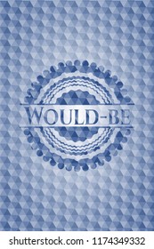 Would-be blue emblem with geometric background.
