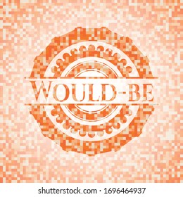 Would-be orange tile background illustration. Square geometric mosaic seamless pattern with emblem inside.
