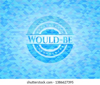 Would-be realistic light blue emblem. Mosaic background