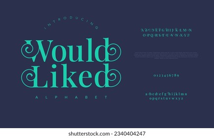 Wouldliked premium luxury elegant alphabet letters and numbers. Elegant wedding typography classic serif font decorative vintage retro. Creative vector illustration