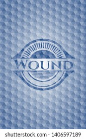 Wound blue badge with geometric pattern. Vector Illustration. Detailed.