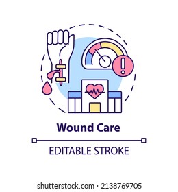 Wound Care Concept Icon. Injury Treatment. Medical Center Service Abstract Idea Thin Line Illustration. Isolated Outline Drawing. Editable Stroke. Arial, Myriad Pro-Bold Fonts Used