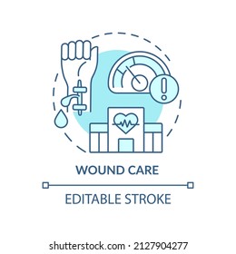 Wound Care Turquoise Concept Icon. Injury Treatment. Medical Center Service Abstract Idea Thin Line Illustration. Isolated Outline Drawing. Editable Stroke. Arial, Myriad Pro-Bold Fonts Used