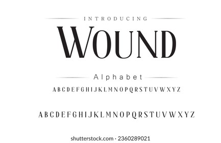 Wound Font. Alphabet. Script. Typeface. Label .Vintage typeface. For labels and different type designs
