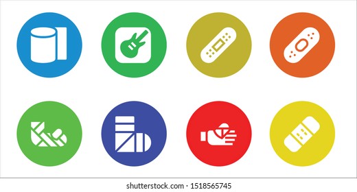 wound icon set. 8 filled wound icons.  Simple modern icons about  - Bandages, Plastered arm, Garage band, Sling, Bandage, Bandaged finger, Plaster