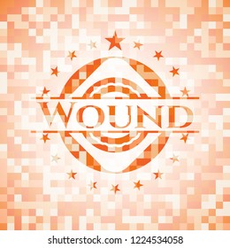 Wound orange tile background illustration. Square geometric mosaic seamless pattern with emblem inside.